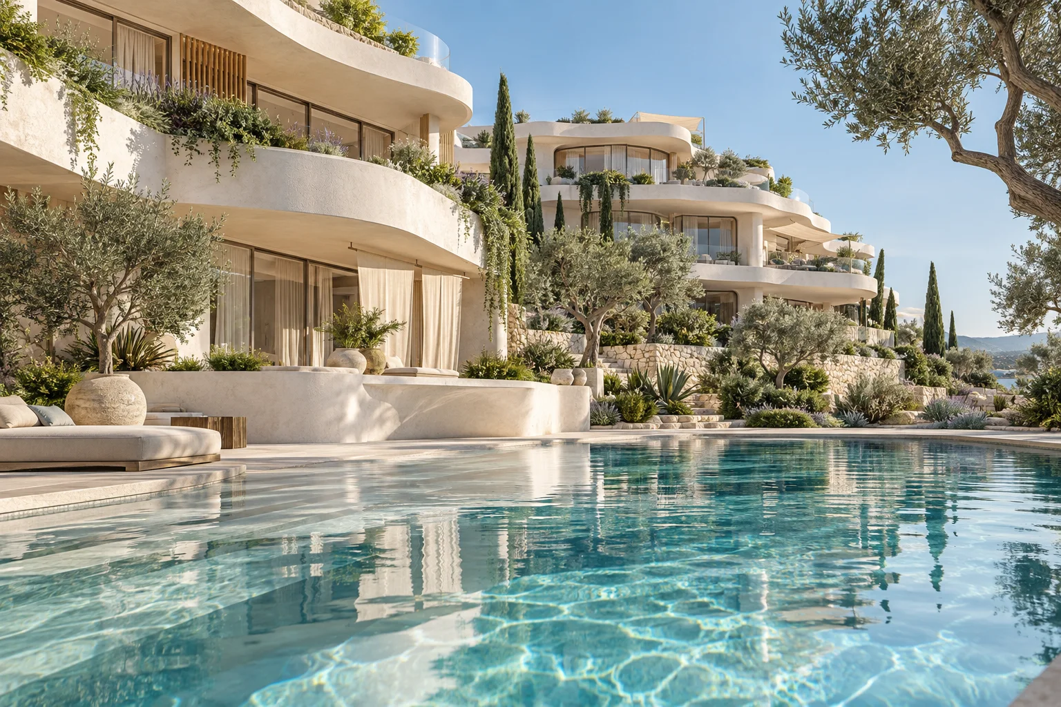 Sculptural new residences with planted terraces and a shared pool